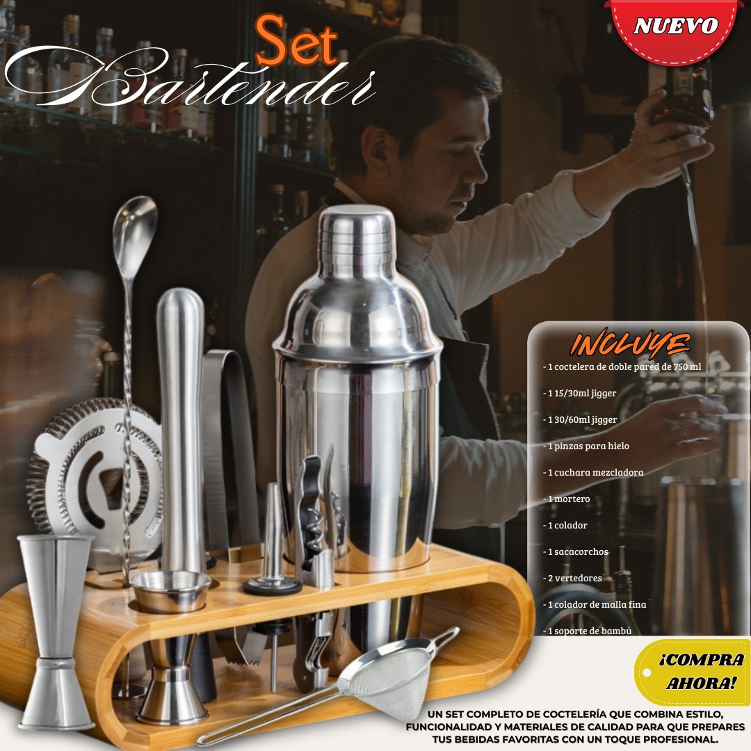 Miniatura 4 de SET DE COCTELERIA BARTENDER EN ACERO 💎